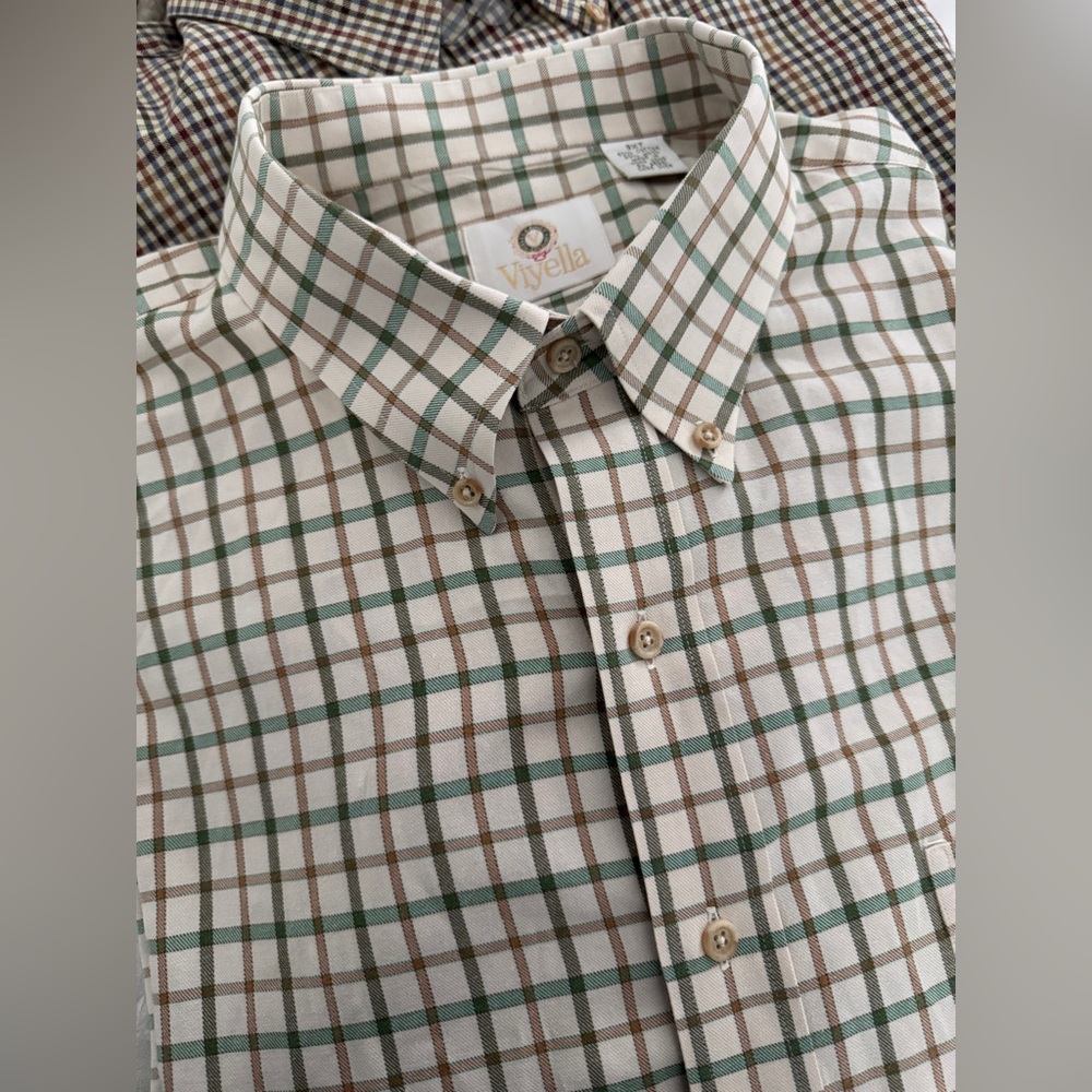 Viyella Men’s Oxford Long Sleeve Shirt Tattersall Print Size 3XT